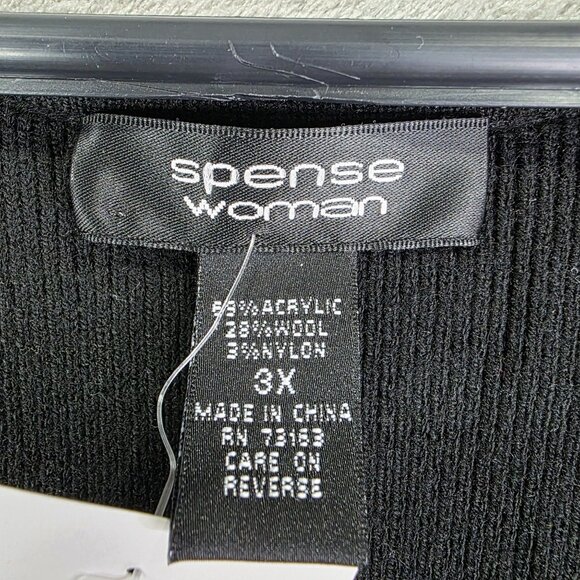 Woman Black Spense Knit Dress Wool Blend 3/4 Sleeves Empire Waist Round Neck 3X - Picture 3 of 9